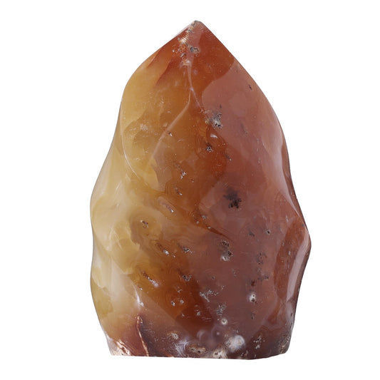 Mookaitedecor Carnelian Flame Tower base detail highlighting hand-carved stone and stable pedestal for meditation