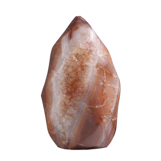 Mookaitedecor Carnelian Flame Tower front view shows flame silhouette for meditation spaces