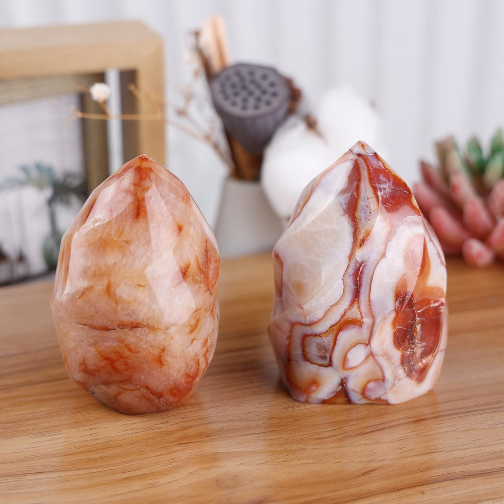Mookaitedecor Carnelian Flame Tower height variation suggests size accuracy and variety