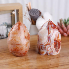 Mookaitedecor Carnelian Flame Tower height variation suggests size accuracy and variety