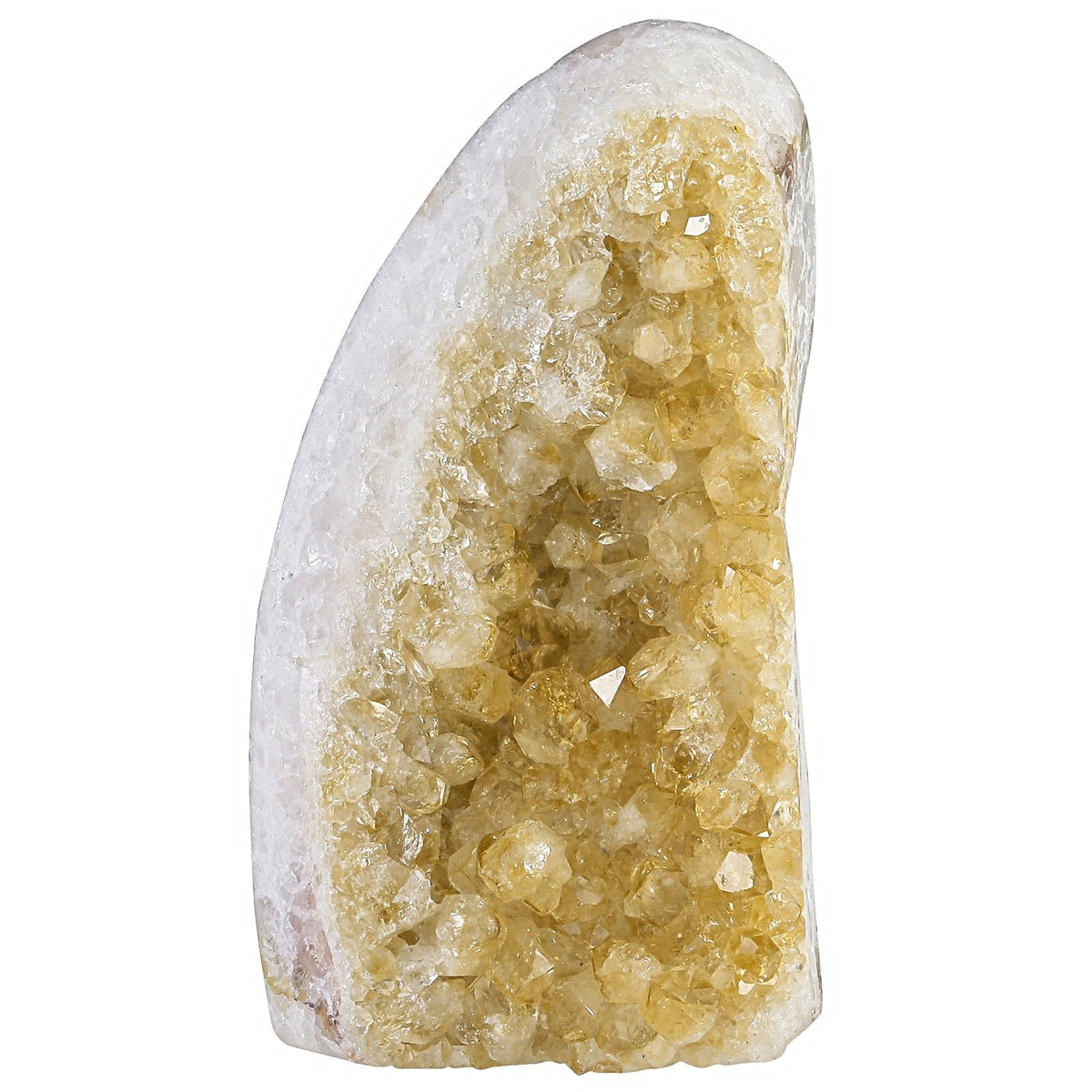 Mookaitedecor citrine crystal cluster geode with self-standing display on a table.