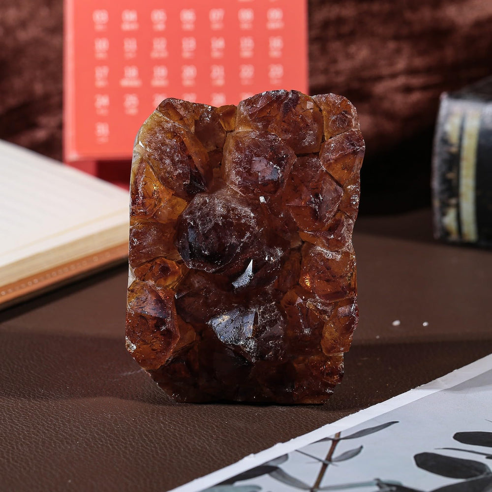 Mookaitedecor citrine geode flat base ensures stable tabletop display.