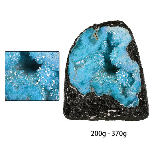 Mookaitedecor iridescent edge quartz interior radiates color for meditation and focus.