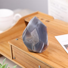 Mookaitedecor Orca Agate Flame Tower detailing shows natural veining and fire form