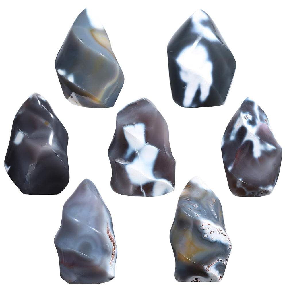 Mookaitedecor orca agate flame tower shows natural veining for unique decor