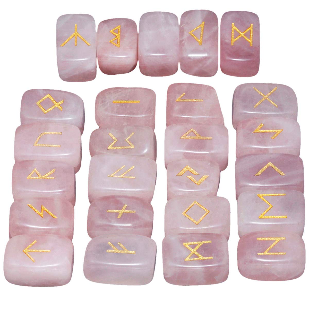 Mookaitedecor Rose Quartz Pendulum Set with six faceted prisms and copper wrap.