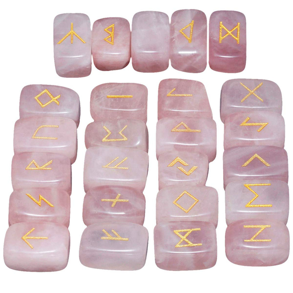 Mookaitedecor Rose Quartz Pendulum Set with six faceted prisms and copper wrap.
