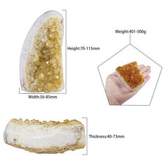 Mookaitedecor yellow quartz citrine geode interior crystals catching light for decor.
