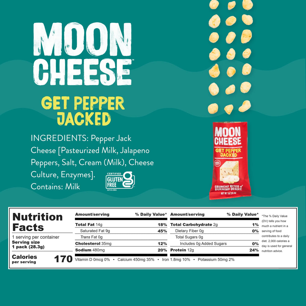 Moon Cheese Bites 12-pack shown for lunchbox-friendly, on-the-go protein snack.