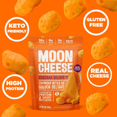 Moon Cheese Cheddar Believe It 1 ounce serving—perfect keto-friendly snack.