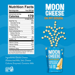 Moon Cheese Oh My Gouda Bites protein-packed image emphasizing high protein and gluten-free snack.