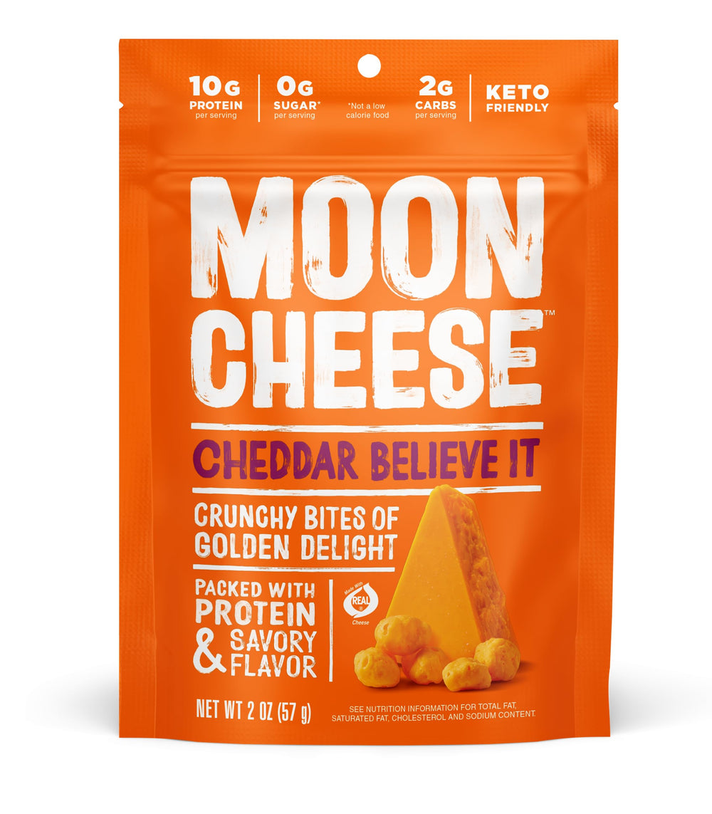Moon Cheese snack pantry setup emphasizing keto-friendly protein.