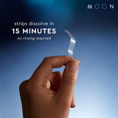 MOON strip on teeth for quick whitening on the go.
