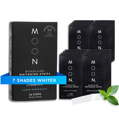 MOON packaging for travel showing 56 strips and vegan formula.