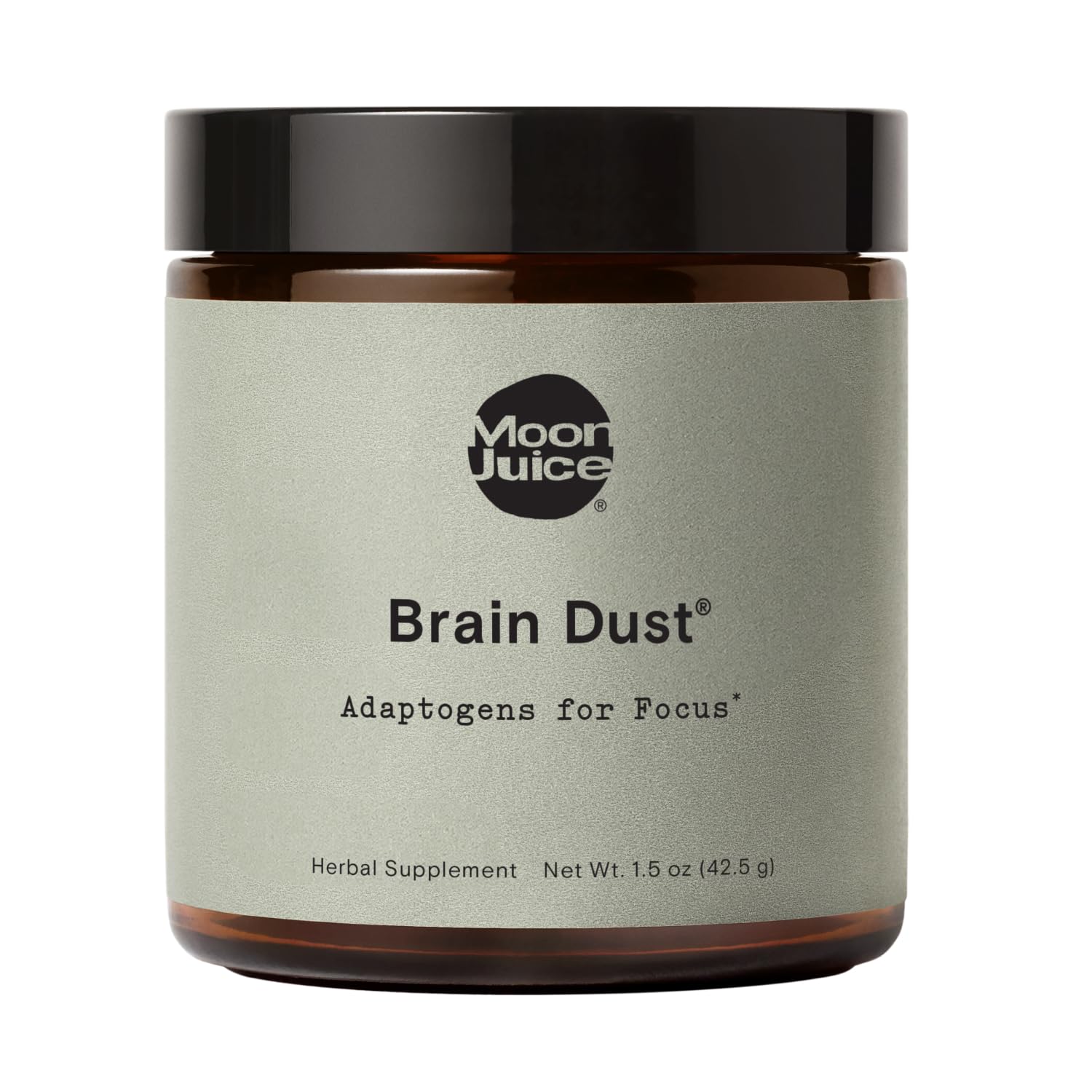 Moon Juice Brain Dust bottle ready for a focus-boosting routine.