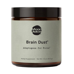 Moon Juice Brain Dust bottle ready for a focus-boosting routine.
