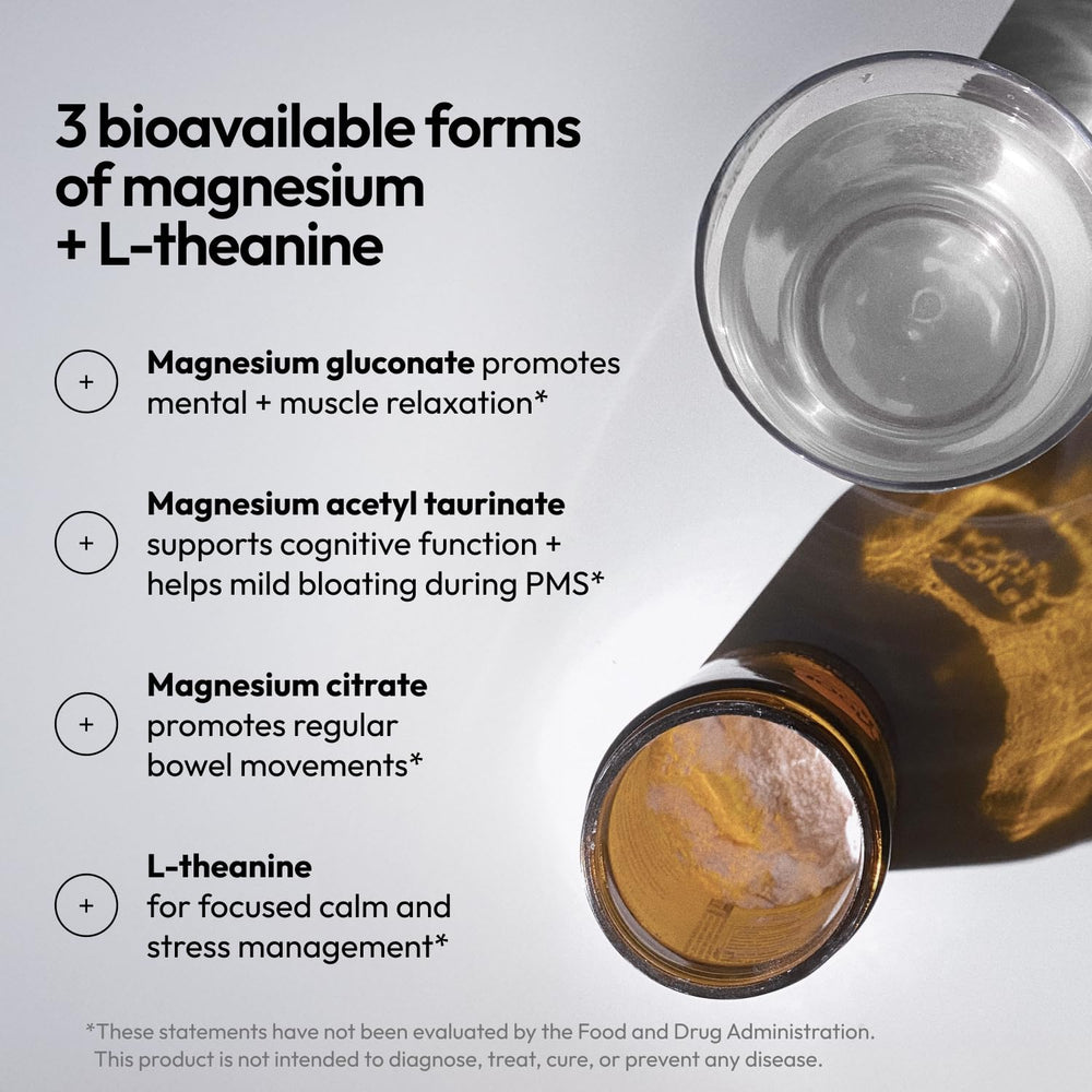 Moon Juice Magnesi-Om water glass with powder mixed showing zero sugar formula