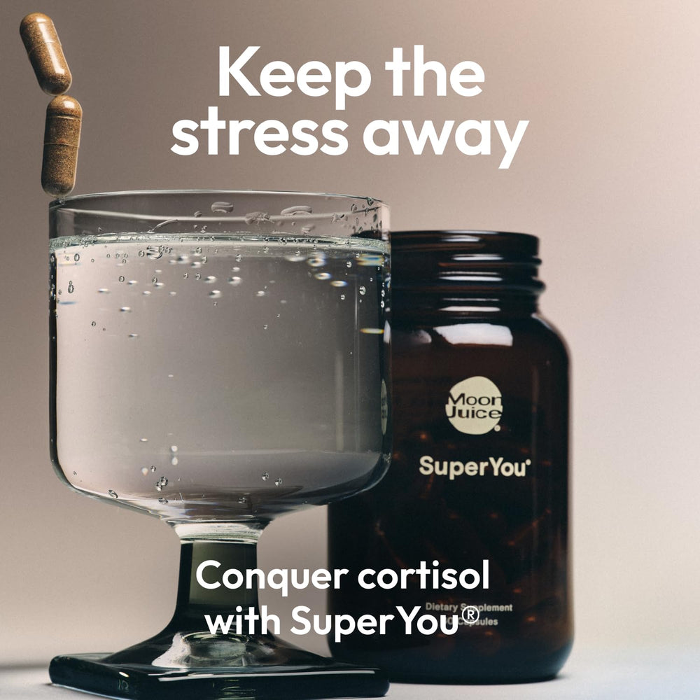 Moon Juice SuperYou capsules close-up highlighting vegan, non-GMO formulation