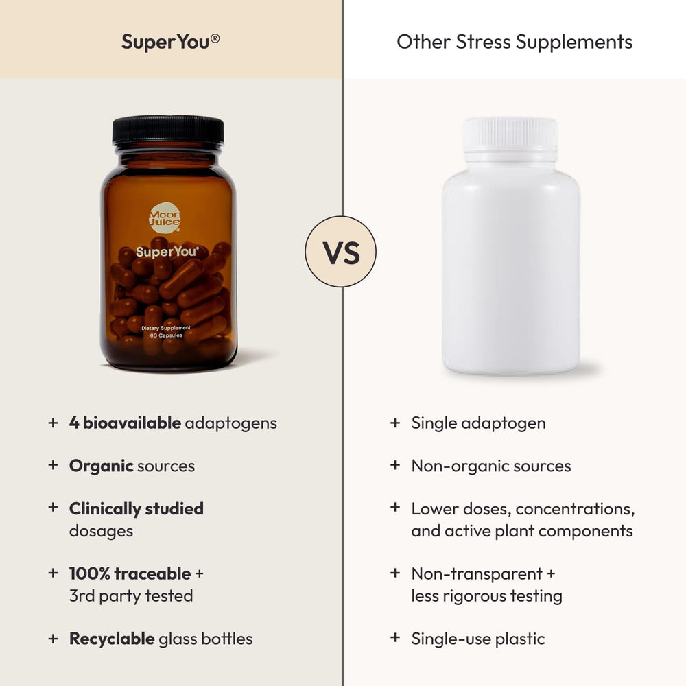 Moon Juice SuperYou dosage note shows two capsules daily dose