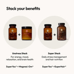 Moon Juice SuperYou glass with pills signaling 30 servings