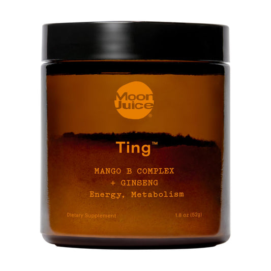 Moon Juice Ting mango bottle for sugar-free flavor during daily hydration.