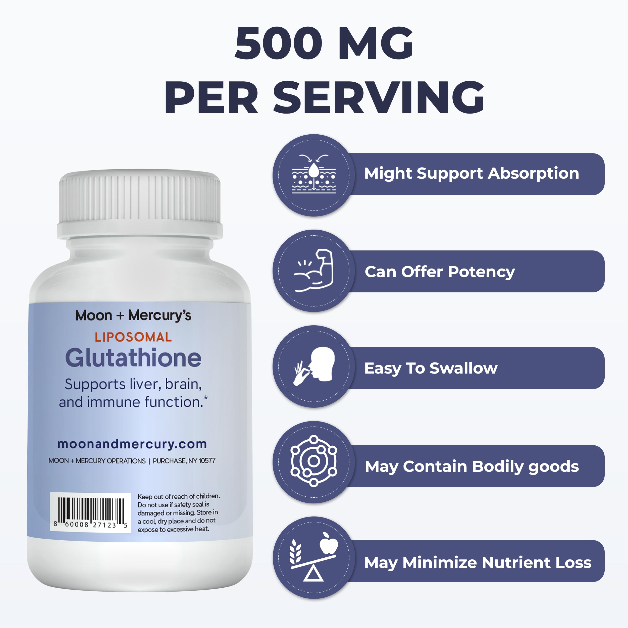 Moon + Mercury ingredient icons emphasize vegan, non-GMO, natural formula