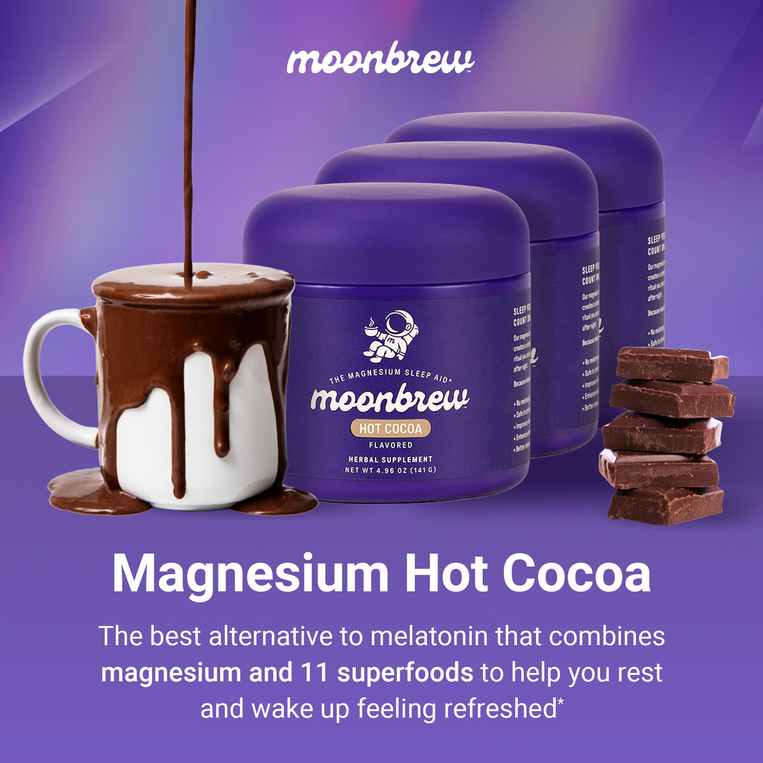 MoonBrew Nighttime Hot Cocoa served in a glass for a cozy night drink