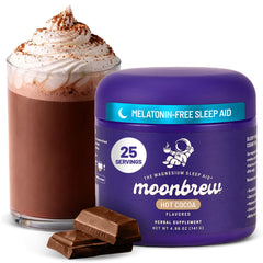 MoonBrew Nighttime Magnesium Hot Cocoa Jar front view, ideal for a calming nightly ritual.