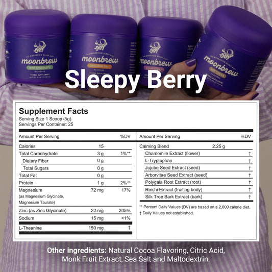 MoonBrew Sleepy Berry two-jar package shown for convenient 2-pack sleep support.