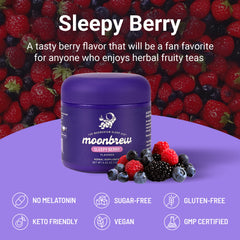 MoonBrew Sleepy Berry ingredients label highlights clean formulation.