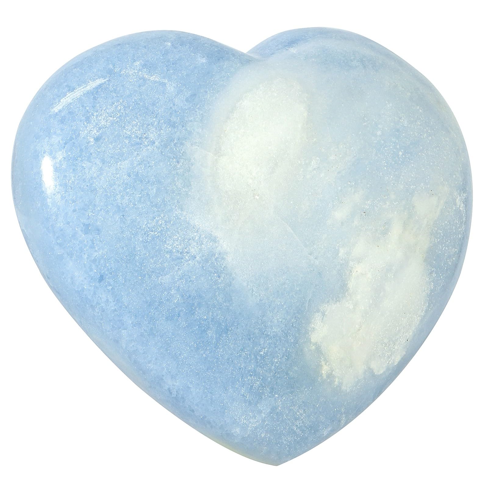 Moonsix blue Celestite heart pocket stone promotes focus and calm.