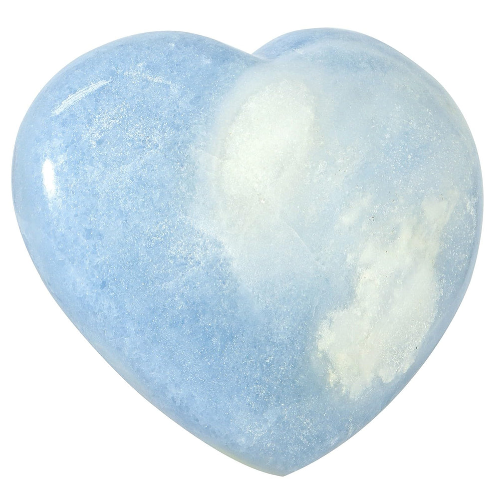 Moonsix blue Celestite heart pocket stone promotes focus and calm.