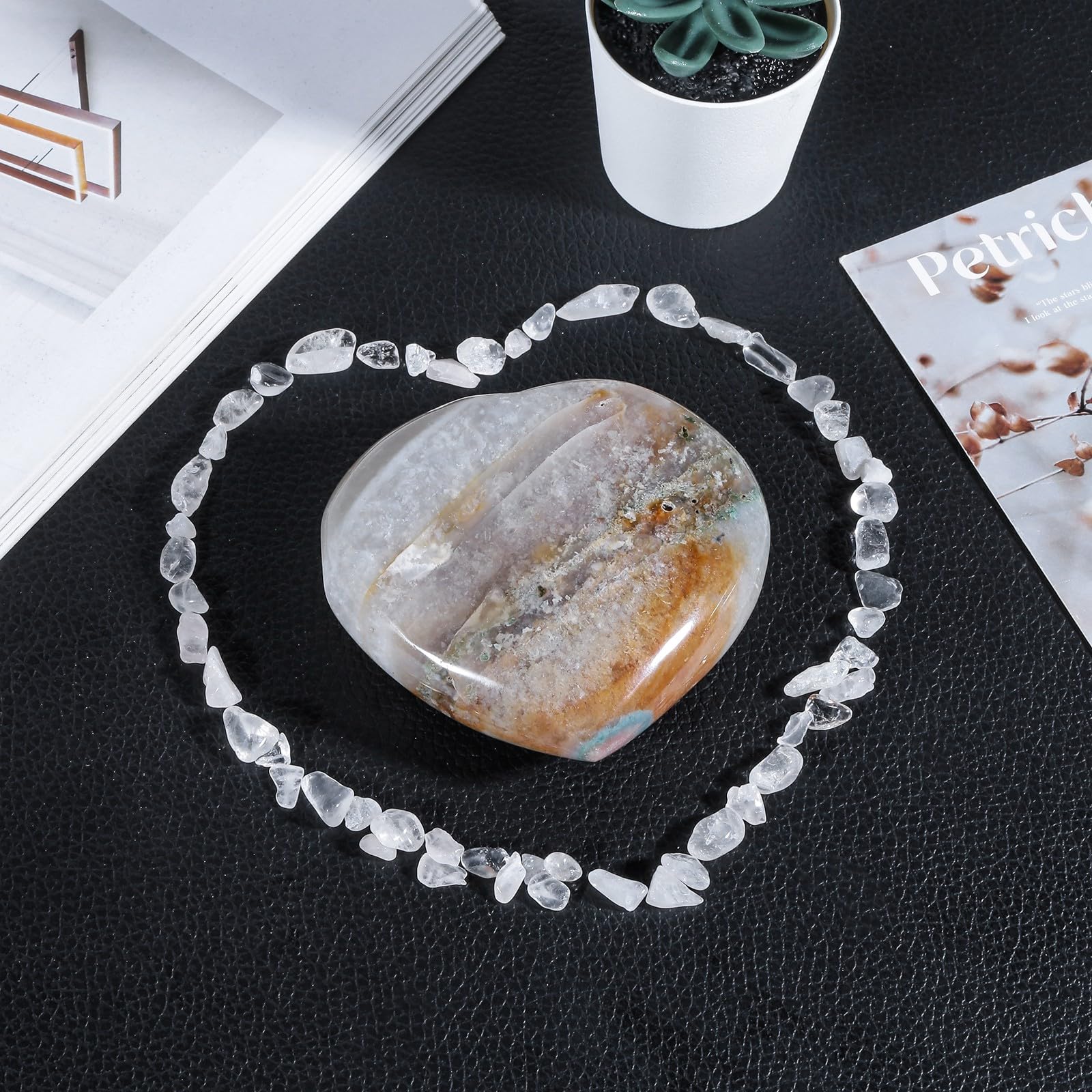 Moonsix Ocean Agate Puffy Heart in gift box for gifting.