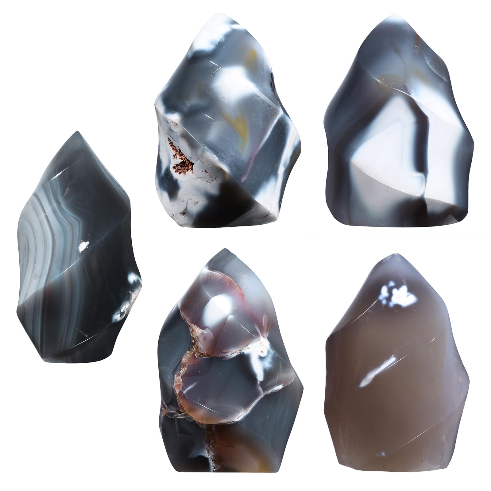 Moonsix orca agate flame tower on altar promotes balance during practice.