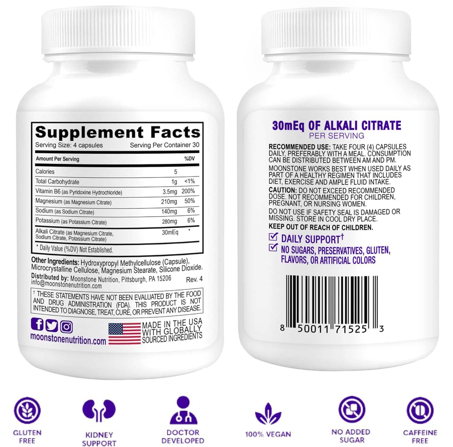 Moonstone alkali citrate formula capsules help support urine pH balance during daily use.
