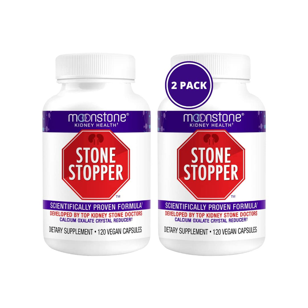 Moonstone Stone Stopper bottle pour illustrates easy daily dosing for kidney health.