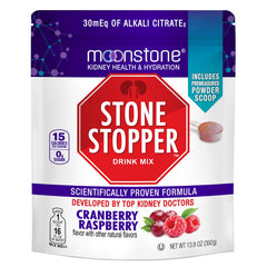 Moonstone Stone Stopper Drink Mix bottle pour for hydration support with cranberry raspberry flavor.