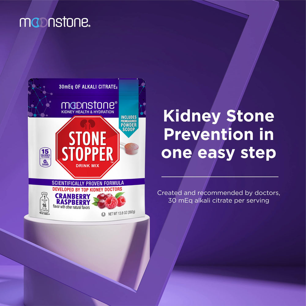 Moonstone Stone Stopper Drink Mix powder dispense showing electrolyte balance potential.