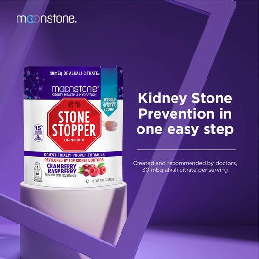 Moonstone Stone Stopper Drink Mix powder dispense showing electrolyte balance potential.