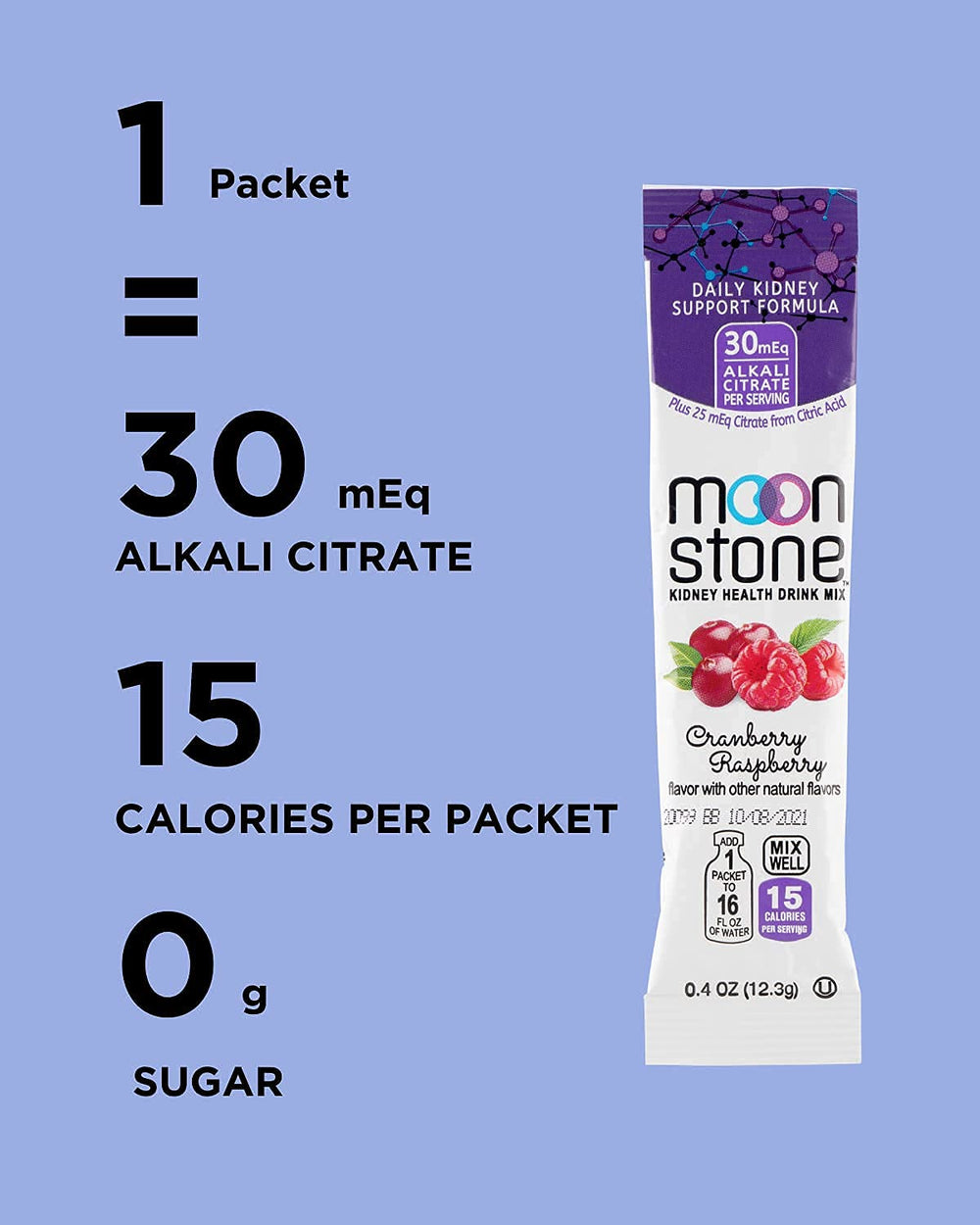 Moonstone Stone Stopper Drink Mix label highlights no sugar added