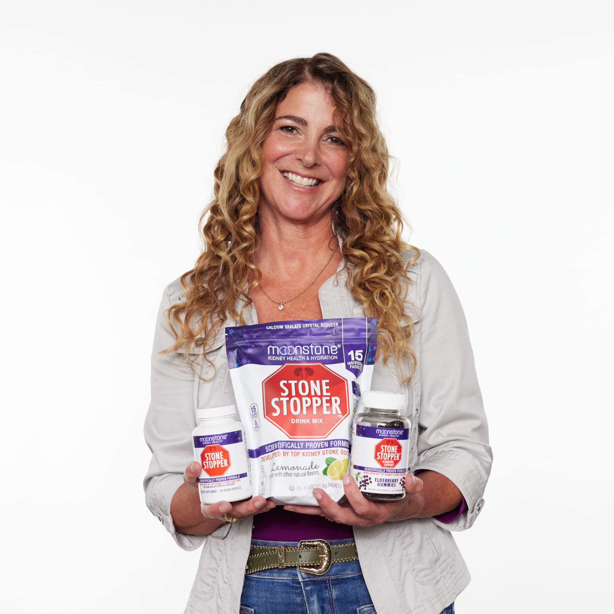Moonstone Stone Stopper Drink Mix label closeup emphasizing clinical testing