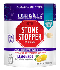 Moonstone Stone Stopper Drink Mix lemonade packet ready to dissolve for hydration and citrate balance