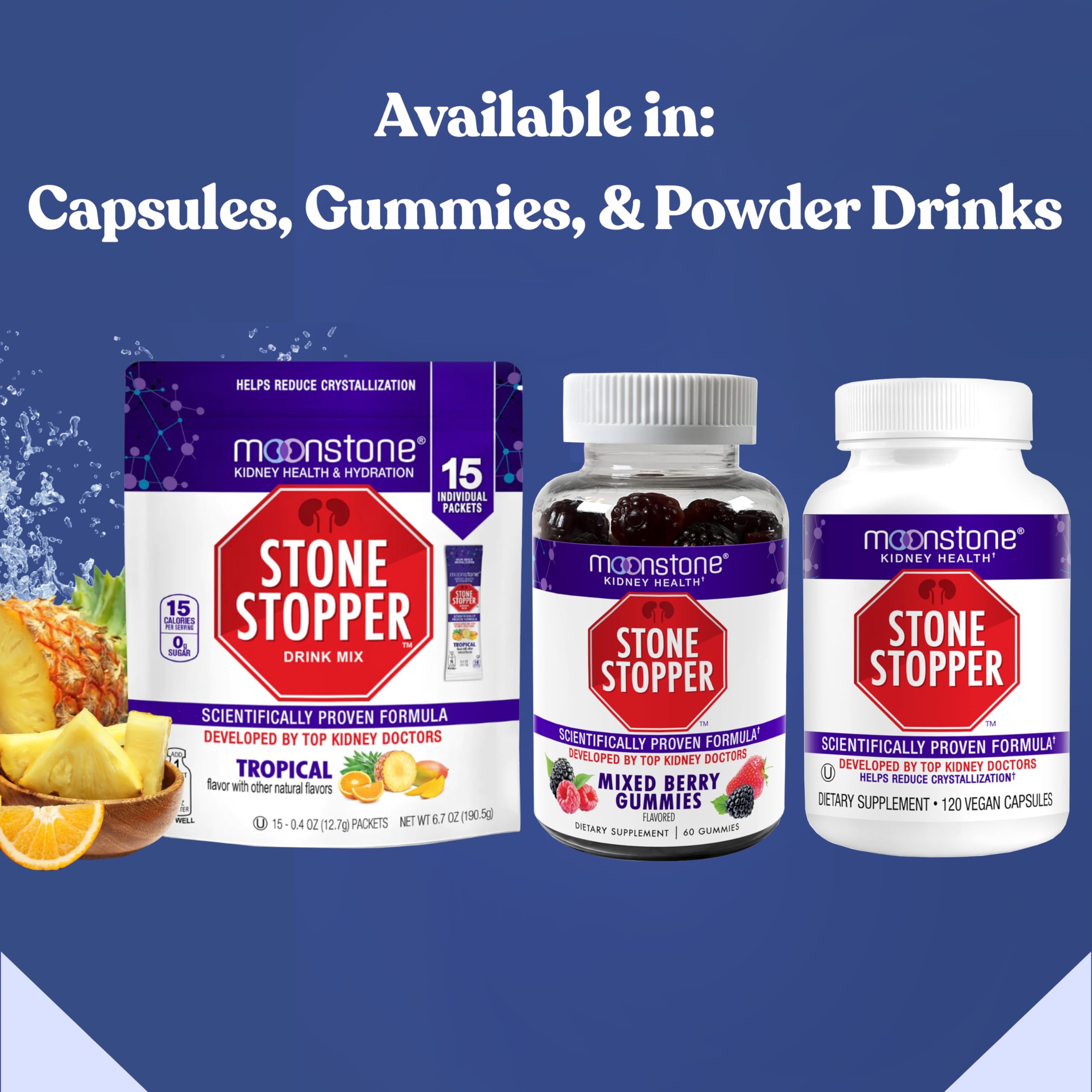 Moonstone Stone Stopper glass with water suggests hydration-friendly use.
