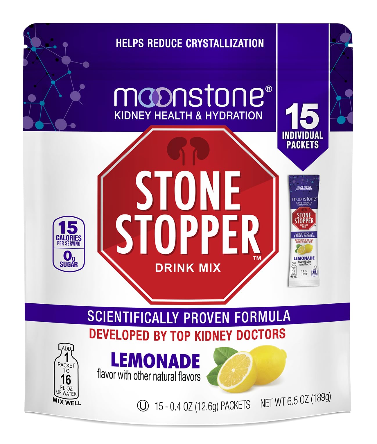 Moonstone Stone Stopper lemonade bottle shows a bright citrus beverage ready to hydrate.