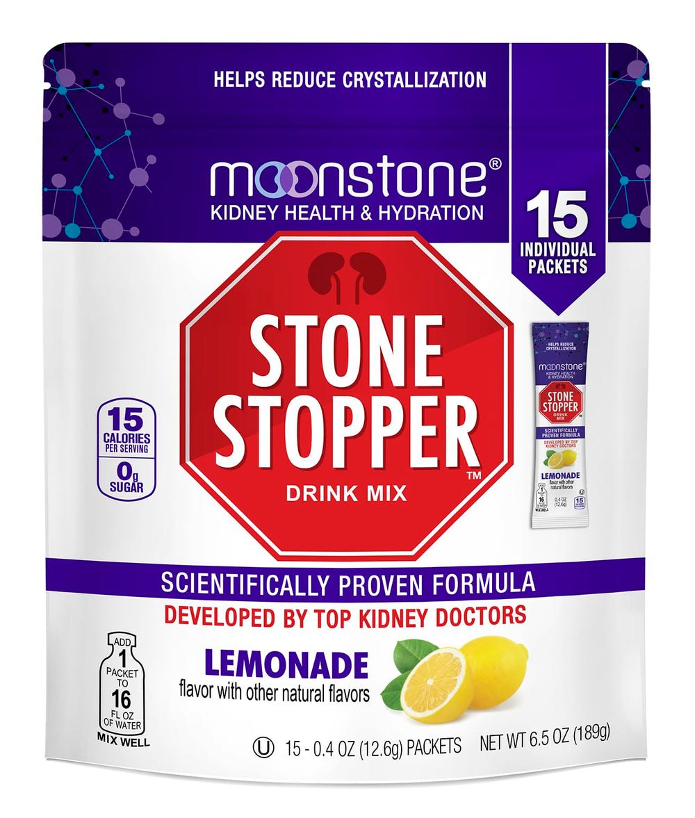 Moonstone Stone Stopper lemonade bottle shows a bright citrus beverage ready to hydrate.