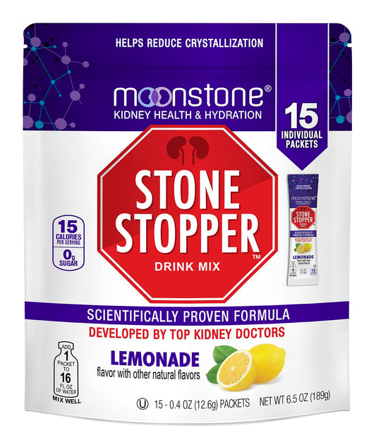 Moonstone Stone Stopper lemonade bottle shows a bright citrus beverage ready to hydrate.