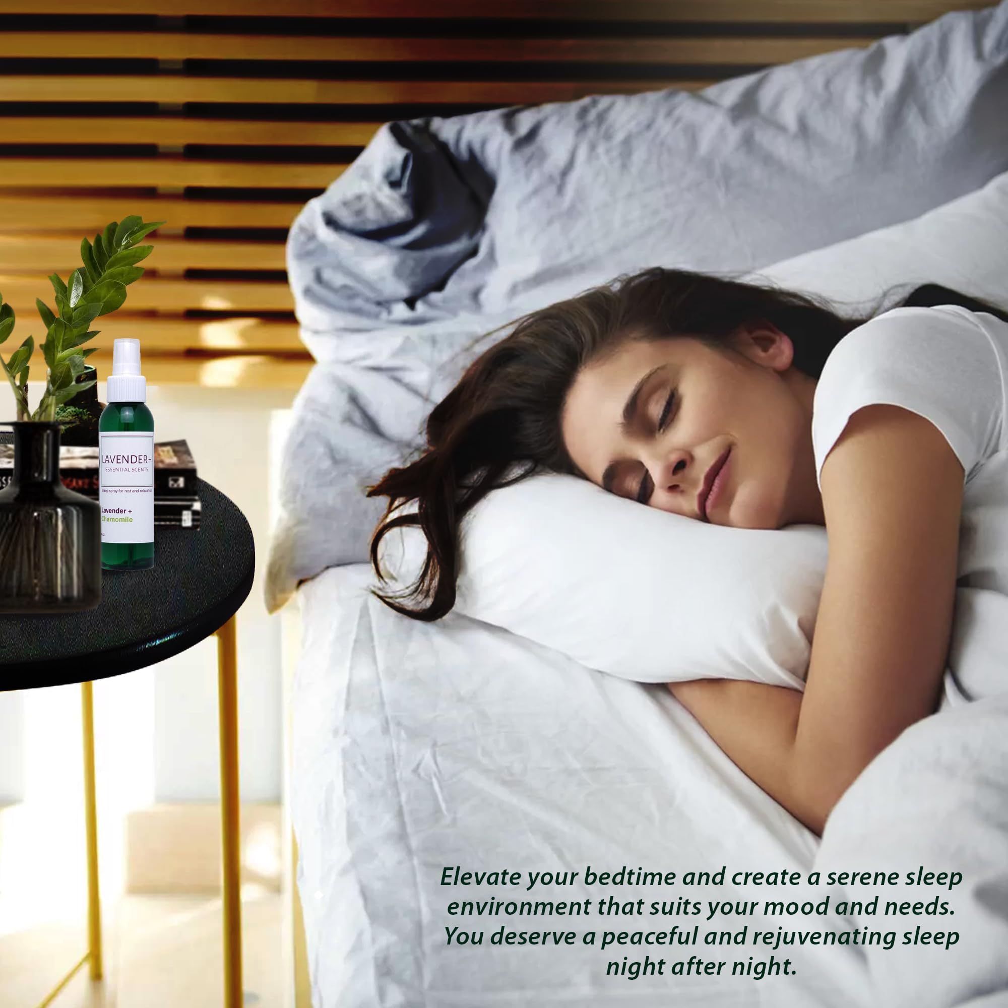 Moonwater Elixirs Lavender Sleep Spray beside pajamas to promote nightly relaxation.