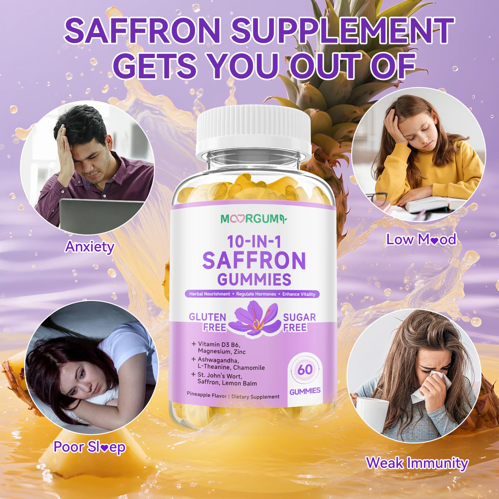 MOORGUMY saffron gummies vitamin-d3-b6 illustration of essential nutrients