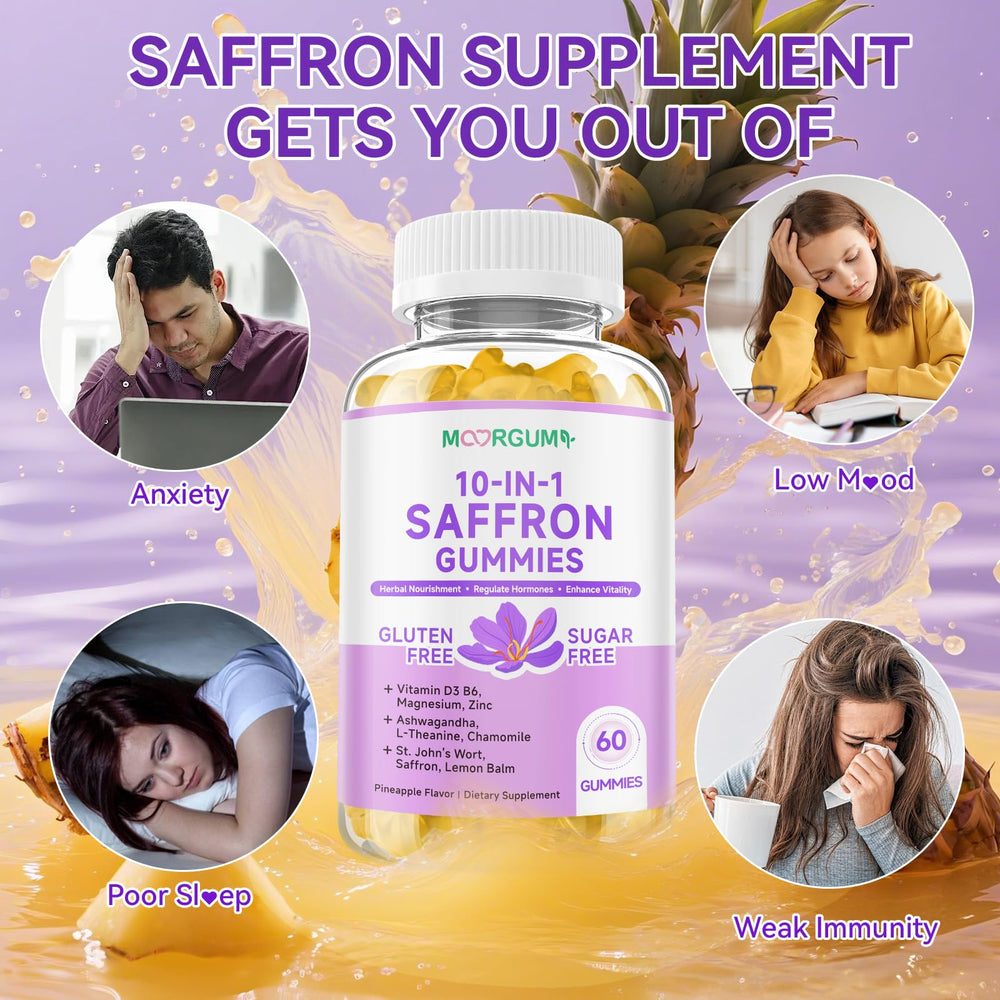 MOORGUMY saffron gummies vitamin-d3-b6 illustration of essential nutrients