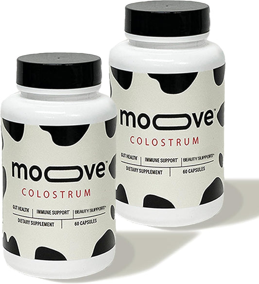 MOOVE colostrum capsules 1000mg bottle front view for daily vitality.